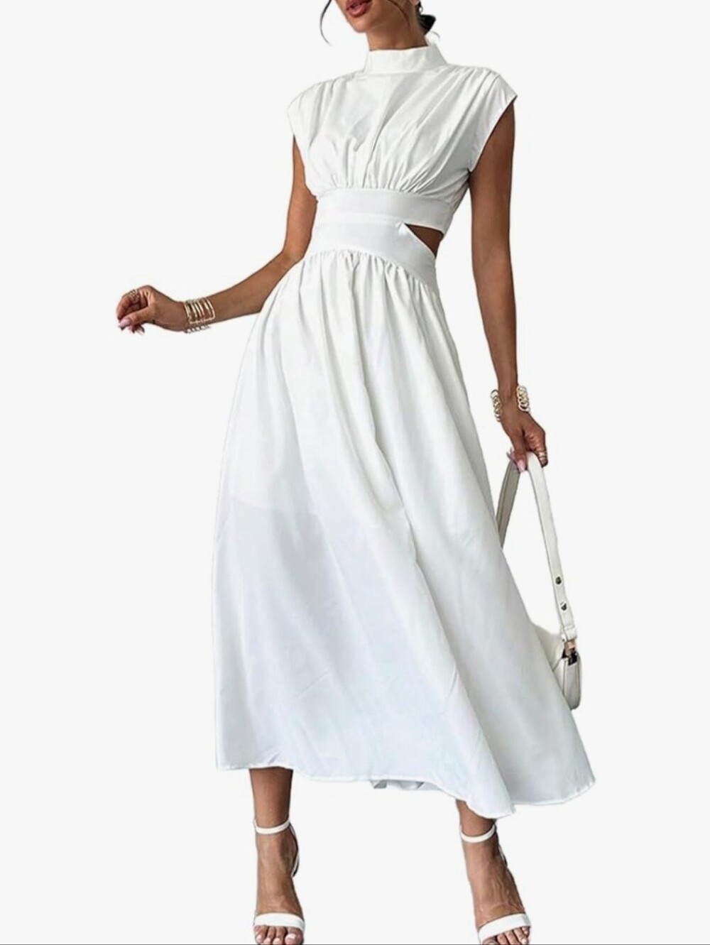 White Cutout Midi Dress - Elegant Women's Summer Dress - Picture 3 of 5